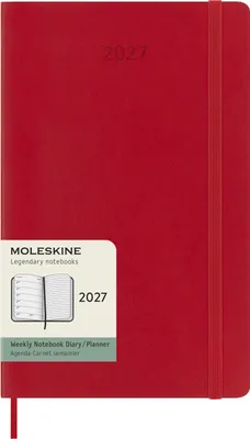 Produktbild von Moleskine Wochenkalender für 12 Monate, 2027, Format Large/A5, 1 Woche = 1 Seite, rechte Seite mit Linien, weicher Einband, Scharlachrot