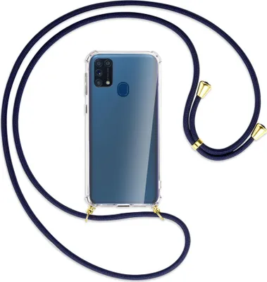 Produktbild von Handykette Backcover-Schutzhülle mit Band (Metall goldfarben) für Samsung Galaxy M31 - dunkelblau