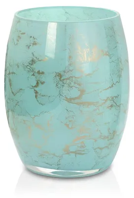Productafbeelding van Vaas van handgeblazen turquoise glas met marmerlook - 20 cm hoog