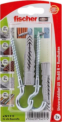 Produktbild von Fischer 2x Universaldübel UX 10x60 R RH mit Rundhaken - 94257