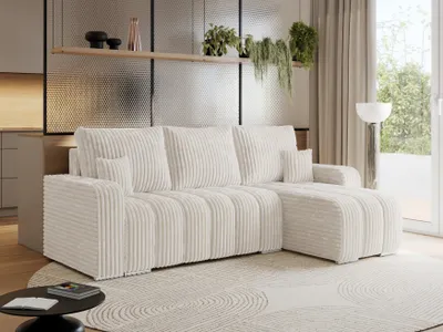 Produktbild von MKS MEBLE Sofa mit Schlaffunktion - Ecksofa mit Schlaffunktion und Bettkasten - Sofa 3 Sitzer - Schlafsofa - Couch - Schlafsofa mit Bettkasten - Kirasso L - Beige Cord