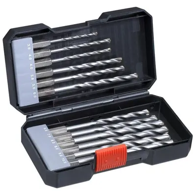 Obrázok produktu pre kwb 108840 Tool steel Masonry twist drill bit set 12-piece 4 mm, 5 mm, 6 mm, 8 mm, 10 mm, 3 mm, 9 mm 1/4 (6.3 mm) 1 Set