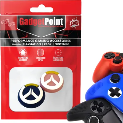 Produktbild von Thumbgrips - Thumb Grips voor PlayStation, PS5, Xbox X/S, One & Switch Pro Controller - Gaming Thumbgrips - Performance Anti-Slip Thumbsticks - Bescherming Accessoires - Roze/Blauw met Wit/Geel -