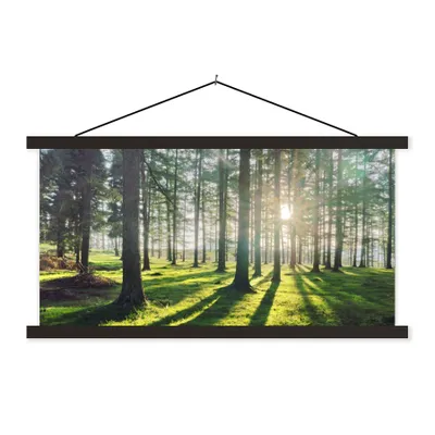 Produktbild von MuchoWow® Textilposter Bäume - Natur - Wald 90x45 cm mit schwarzem Rahmen - Klemmleisten