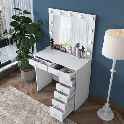 Produktbild von Skye Decor, BJ115 - 2781, Schminktisch, 100 % MELAMINBESCHICHTETE Spanplatte der Güteklasse E1, Weiß, 90 x 44,5 x 153,4 cm
