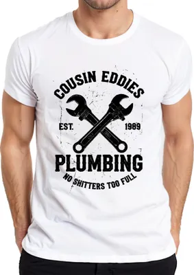 Zdjęcie produktu dla Koszulka męska Cousin Eddies Plumbing No Shitters Plumber Beautiful Weighting, Biały, XL