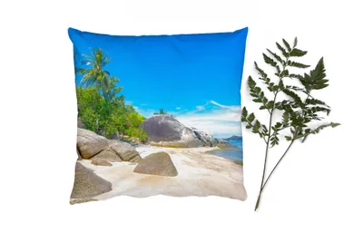 Produktbild von MuchoWow® Zierkissen Sofakissen Wohnzimmer Dekokissen 40x40 cm Strand - Tropen - Meer - Pflanzen - Foto Kissen - Schlafzimmer Dekoration