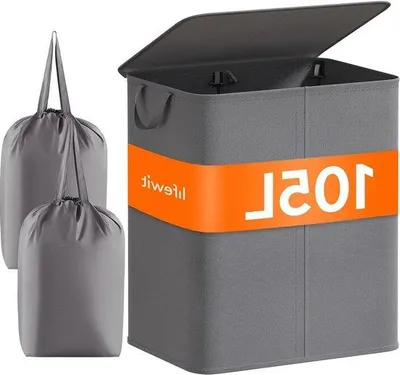 Produktbild von Famanu Wäschekorb mit Deckel - Wäschetrennung mit 2 Fächern - 105 Liter Grau