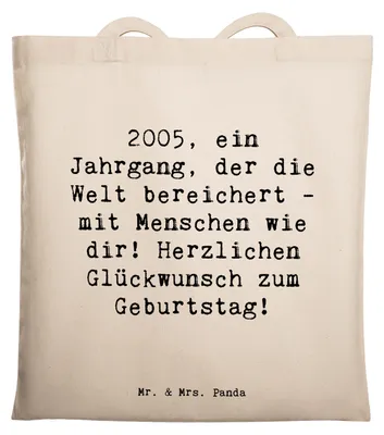 Produktbild von Mr. & Mrs. Panda Schultasche Spruch 2005 Geburtstag - Transparent - Geschenk, Laptoptasche, Jutebeutel, Alter, Jahrgang, Tasche, dokumententasche, Happy Birthday, Jubilar