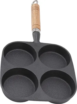 Obrázok produktu pre Panvica na vajcia 4 šálky na vyprážanie vajec s drevenou rukoväťou na raňajky palacinky omelety