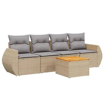 Produktbild von 5-tlg. Garten-Sofagarnitur mit Kissen Beige Poly Rattan