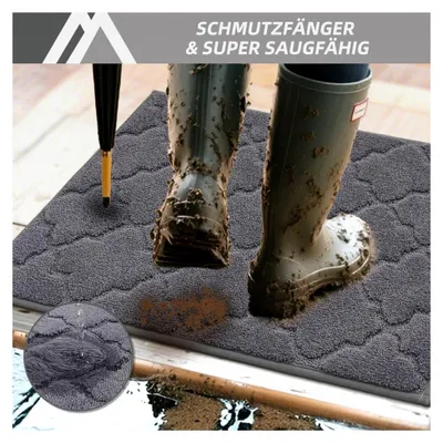Produktbild von Fussmatte Innen 50 x 80 cm, Waschbare Schmutzfangmatte 1,5 cm Dick, Eingangsteppich für Flur, Küche, Hintertür, Dunkelgrau