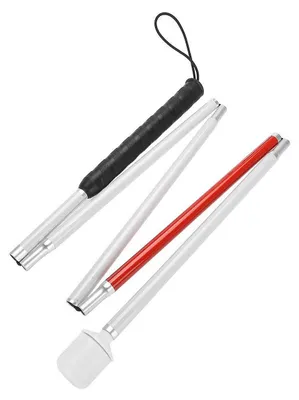 Produktbild von Faltbarer Blindenstock, 125 cm – rutschfest mit rotem Reflektorstreifen, faltbarer Gehstock für Sehbehinderte