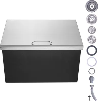 Produktbild von SucceBuy Drop in Eisbox - 28"L x 20"W x 17"H Edelstahl. Eine 40 qt kommerzielle Eis-Kühlbox mit Scharnierdeckel. Ideal für die Außenküche. Kommt mit Ablaufrohr und Ablaufstopfen