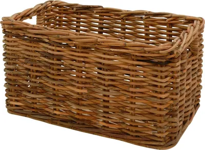 Produktbild von KRINES HOME Stabiler Kaminholzkorb, Flechtkorb mit Holzboden / Rechteckiger Holzkorb aus unbehandeltem Natur-Rattan Korb Aufbewahrung Kamin (90x52)