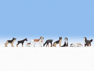 Produktbild von NOCH Figuren-Set „Hunde“, Miniatur Tiere H0, 1:87 für Modellbau und Diorama, detailreich handbemalt robustem Material