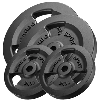 Produktbild von Marbo Sport Tri-Grip Guss Hantelscheiben-Set Gewichte mit ø30/31 mm Bohrung | Set 30 kg / 4 x 5 kg + 4 x 2,5 kg