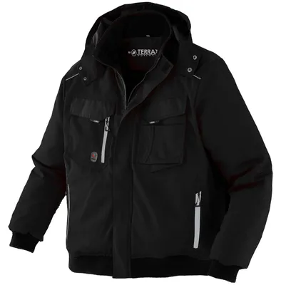 Produktbild von Terrax Workwear Herren Pilotenjacke mit Stehkragen - Arbeitsjacke mit reflektierenden Details in Schwarz Größe M
