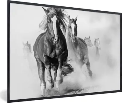 Produktbild von MuchoWow® Gerahmtes Poster Pferde - Tiere - Illustration 30x20 cm - Poster mit Schwarzem Bilderrahmen Wandposter Rahmen Foto Bilder - Kunstdruck - Bild-Poster