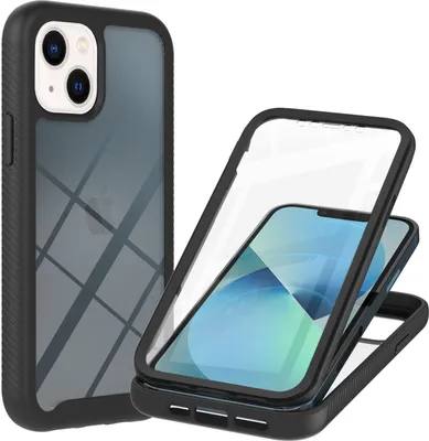 Image de Coque pour iPhone 13 transparente arrière TPU bumper, antichoc avec film de protection intégré coque de protection 360° noir