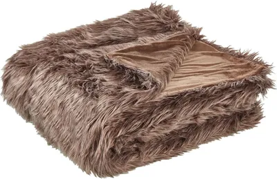 A folded brown faux fur blanket.