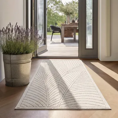 Produktbild von Kurzflor Teppich Läufer 80x150 cm Creme für Wohnzimmer Schlafzimmer