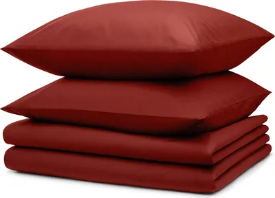 Produktbild von Blumtal Bettwäsche 2x 135x200cm + 2x Kissenbezug 80x80cm - Mikrofaser Bed Sheets 135x200cm - 4-er Set Bettwäsche Dunkelrot