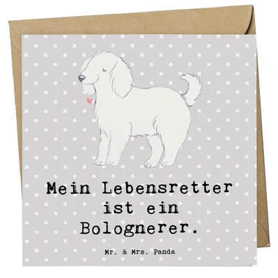 Produktbild von Mr. & Mrs. Panda Klappkarte Bologneser Lebensretter - Grau Pastell - Geschenk, Grußkarte, Glückwunschkarte, doppelkarte, faltkarte, anlasskarte