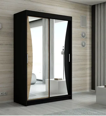 Produktbild von Schwebetürenschrank, 2-türig Schrank mit Spiegel! Moderne Garderobe für Kleidung. Verschiedene Farben (Weiß, Schwarz, Somona) Kleiderschrank NIKO 160 cm
