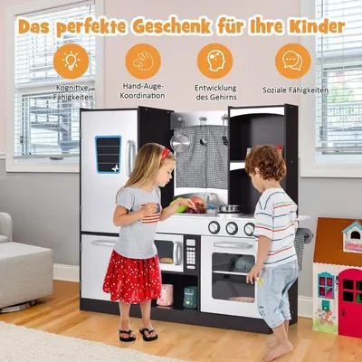 Produktbild von Kinderküche aus Holz Kinder Spielküche mit Kühlschrank & Viel Stauraum 97 x 30 x 95 cm Braun