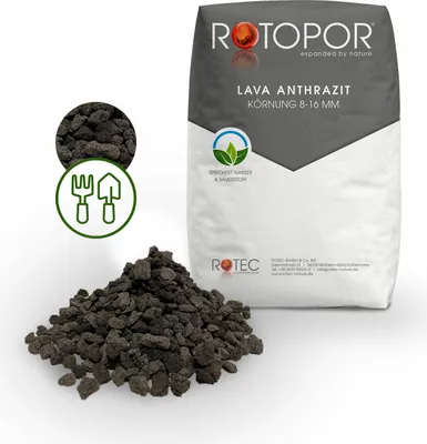 Produktbild von Rotopor Lava Körnung 8-16 mm Lavakies Kies Mulch Lavasplitt Eifellava anthrazit 20L Sack