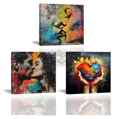 Obrázok produktu pre Solidchoice – Súprava 3 moderných obrazov na plátne, téma: láska, rozmery 30x30 cm
