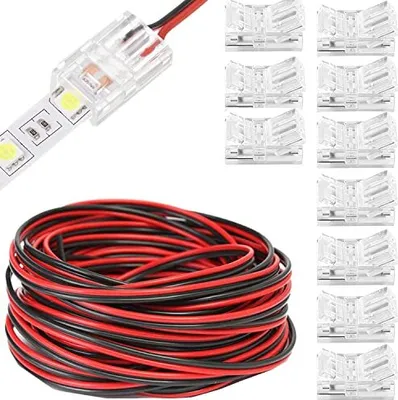Zdjęcie produktu dla Runcci-yun 20 m, 22 AWG, 2-biegunowy przedłużacz do taśm LED, wtyczka 12 V-24 V kabel SMD 3528 2835 5050 5630 + 10 sztuk 8 mm bez przerw
