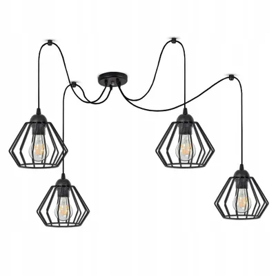 Obrázek produktu pro Luxolar Led závěsné světlo pavouk 4 světla kovový drát Edison styl E27 60 W - Stropní svítidlo obývací pokoj, černý kov