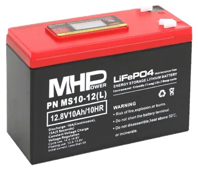 Obrázok produktu pre MHPower MS10-12(L) Lítiová batéria LiFePO4 12 V/10 Ah, Faston F2 – 6,3 mm; MS10-12(L)