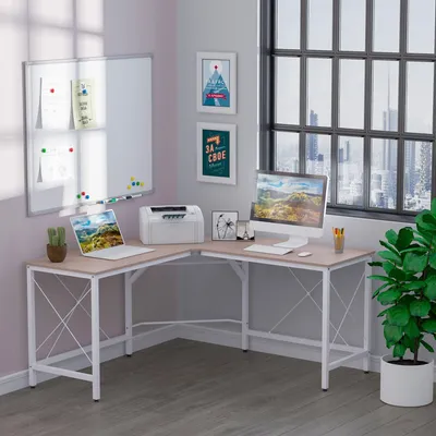 Produktbild von Eckschreibtisch - Schreibtisch - Computertisch - Arbeitstisch - Ecktisch - L-förmiges Design - Melaminbeschichtete MDF-Platte - 150x150x76 cm