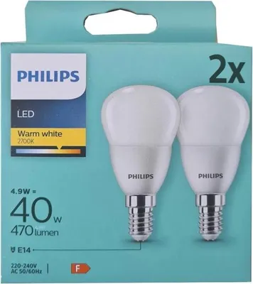 Produktbild von Leuchtmittel Philips E14 4,9 Watt LED Globe Doppelpack 470 Lumen 2700K