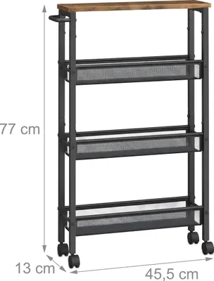 Produktbild von Relaxdays Nischenwagen, HBT: 77 x 13 x 45,5 cm, schmales Nischenregal Bad & Küche, 4 Ebenen, Metall, braun/schwarz