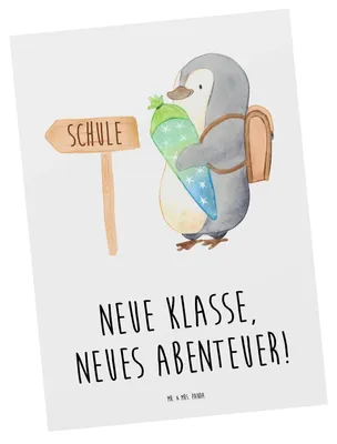 Produktbild von Mr. & Mrs. Panda bildkarte Erster Schultag Abenteuer - Weiß - Geschenk, Postkarte, Fotokarte, Neue Klasse, Zuversicht, Motivation, Trost, Nervosität, Vertrauem, Grußkarte