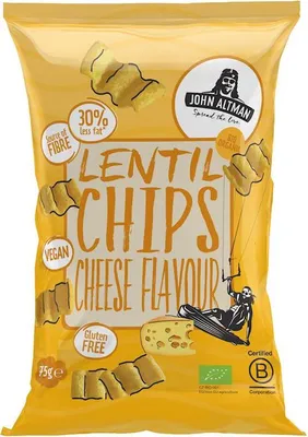 CHIPSY Z SOCZEWICY O SMAKU SEROWYM WEGAŃSKIE BEZGLUTENOWE BIO 75 g - JOHN ALTMAN