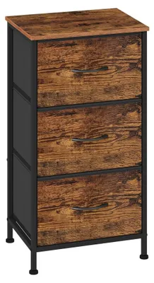 Immagine prodotto di Comodino con 3 cassetti in tessuto | Marrone e nero | 39,6 x 30 x 73,7 cm
