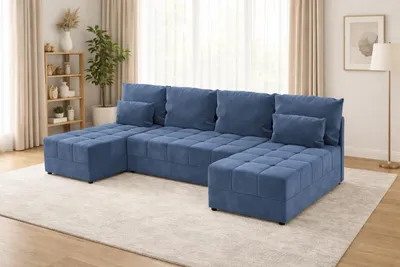 Zdjęcie produktu dla Duży narożnik DOMINO U FIT z funkcją spania i pojemnikiem na pościel sofa do salonu