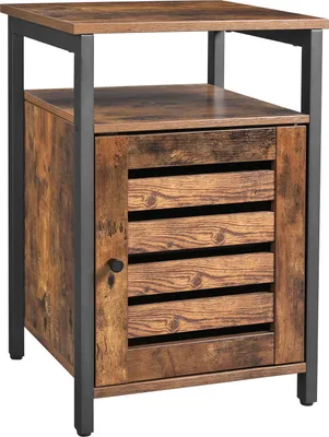 Obrázek produktu pro VASAGLE boční stolek s policí a dvířky 40 x 40 x 60 cm kovový rám průmyslový design vintage tmavě hnědý LET62BX
