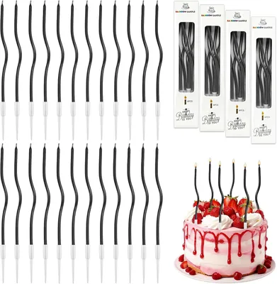 Image de 24 bougies d'anniversaire en spirale avec support, longues bougies à rainures pour gâteaux, cupcakes, anniversaires, mariages