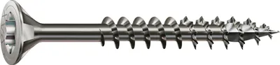 A single metal screw on a white background.