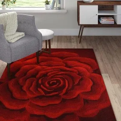 Produktbild von Handgetufteter Teppich Sevilla Blumenmuster Rot aus Neuseeländischer Wolle, 14 mm Florhöhe, 250x300 cm
