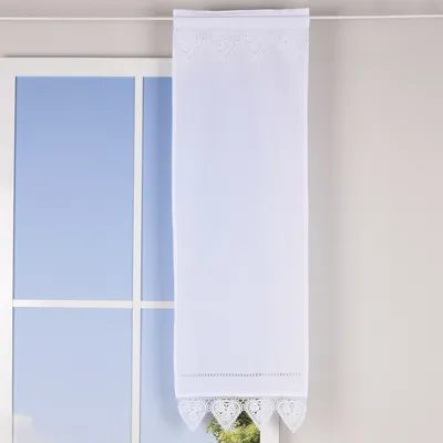 Produktbild von Häkelspitze Häkelgardine Seitenschal Herz mit Tunneldurchzug weiß 40x130cm