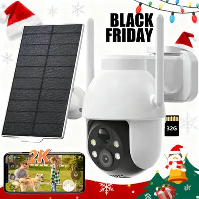 Obrázek produktu pro 2K 3MP venkovní sledovací kamera Solární 360° PTZ kamera Venkovní baterie 2,4GHz bezdrátová s PIR detektorem pohybu Barevné noční vidění 2cestný zvuk s 32G kartou