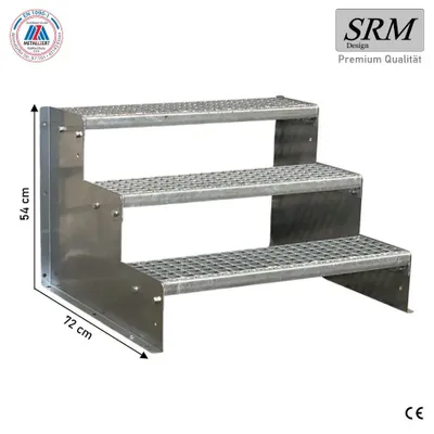 Produktbild von 3 Stufen Standtreppe Modell 2 verzinkt, Breite 70 cm, Höhe 54 cm ohne Geländer