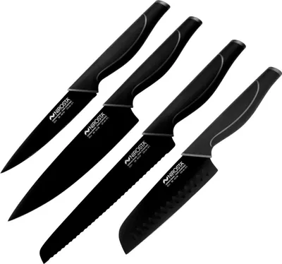 Produktbild von NIROSTA Wave-Messer-Set, Verschiedene Messer mit Funktionsteil aus hochwertigem Edelstahl, Premium-Messer mit Soft-Touch Griff, hochwertige Messer für jeden Anlass(Farbe:Schwarz),Menge:1x4er Set